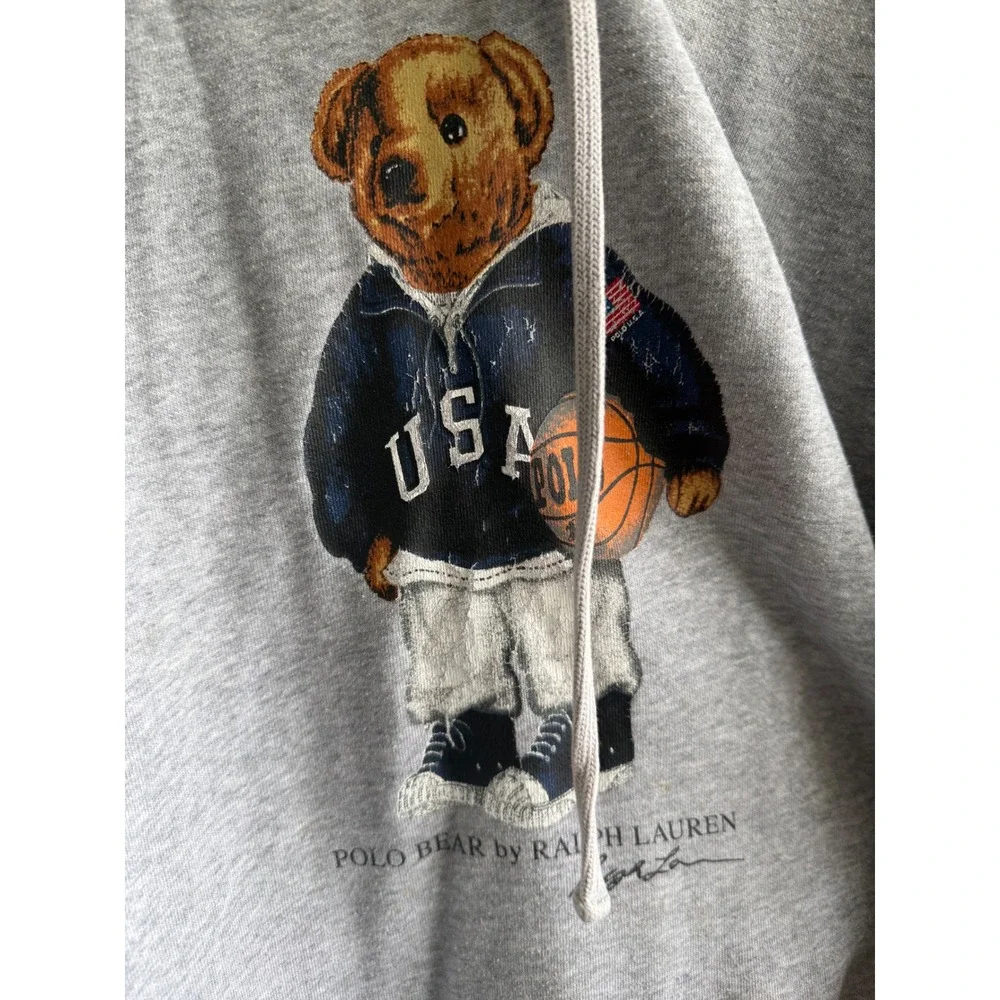 Polo Ralph Lauren Mens Polo Bear Basketball Hoodie Grey Size M